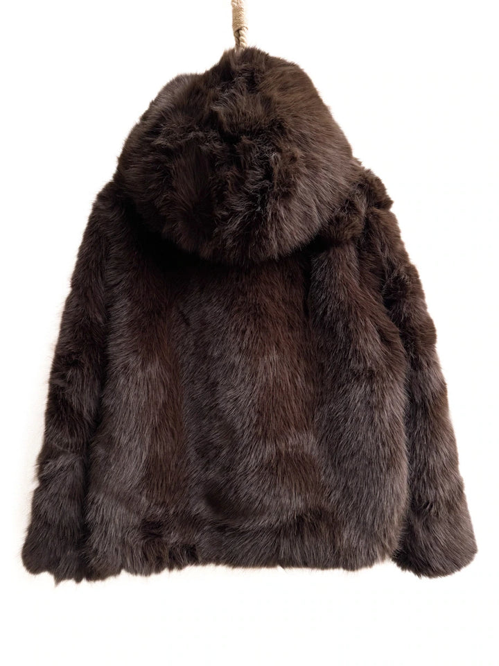 Chaqueta de Pelo Sintético Premium con Cuello Envolvente – Disponible en Marrón y Beige