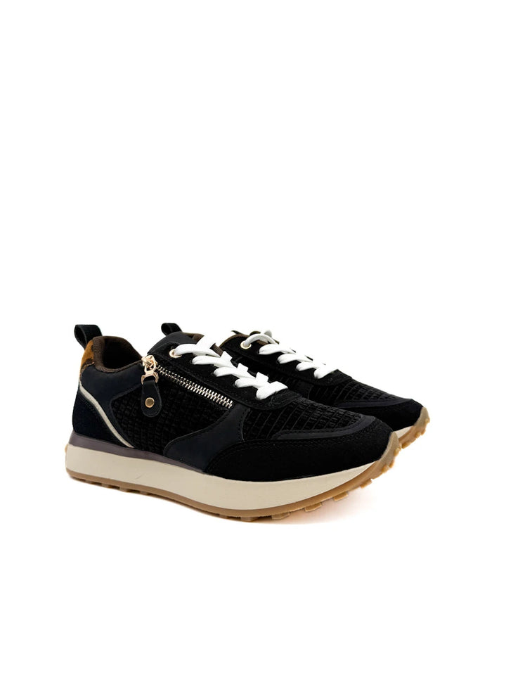 Zapatillas Deportivas de Mujer con Cremallera Decorativa, Pana y Detalle Animal Print