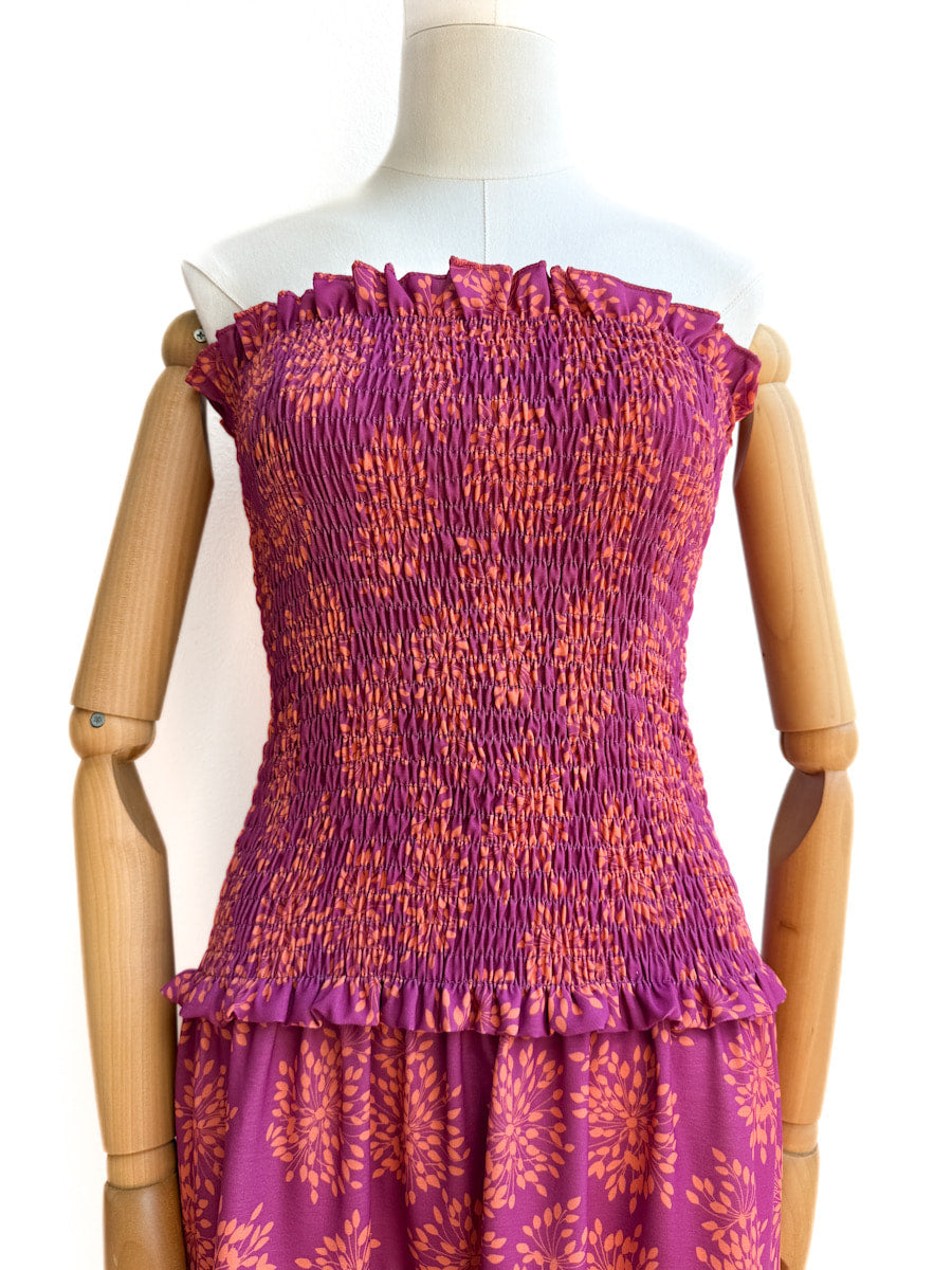 Vestido Floral con Nido de Abeja – Estilo Fresco y Versátil