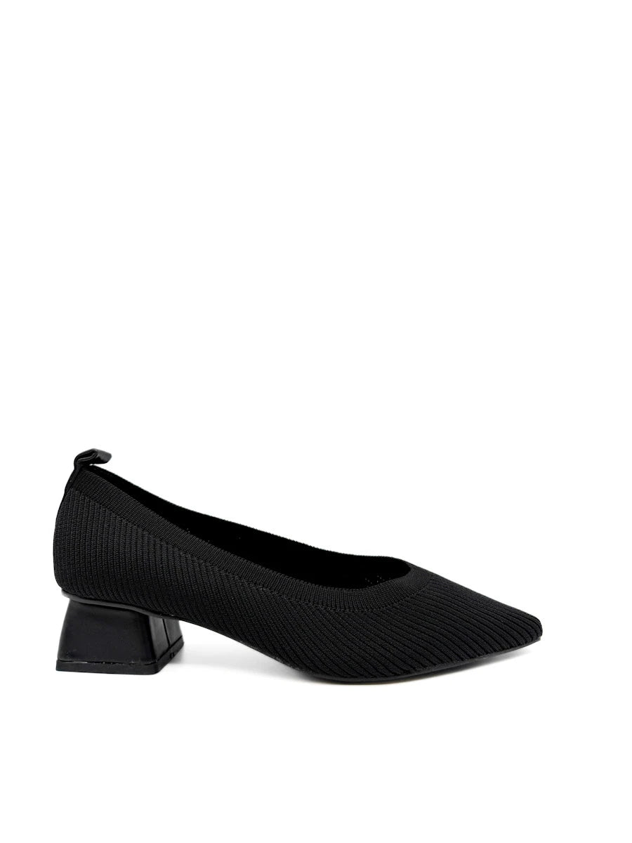 Zapatos Salón Tejido Punto Canalé Tacón Ancho