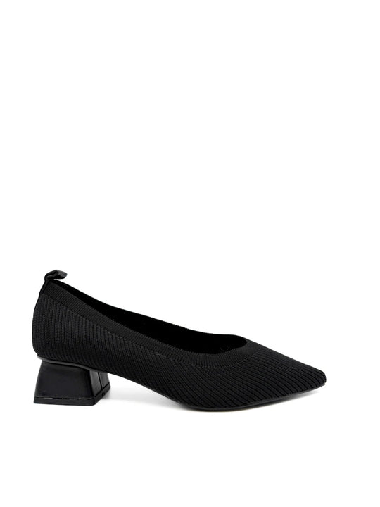 Zapatos Salón Tejido Punto Canalé Tacón Ancho
