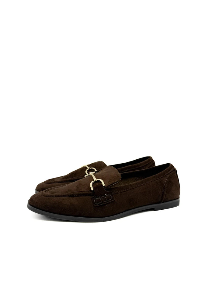 Mocasines de Antelina Marrón con Hebilla Dorada