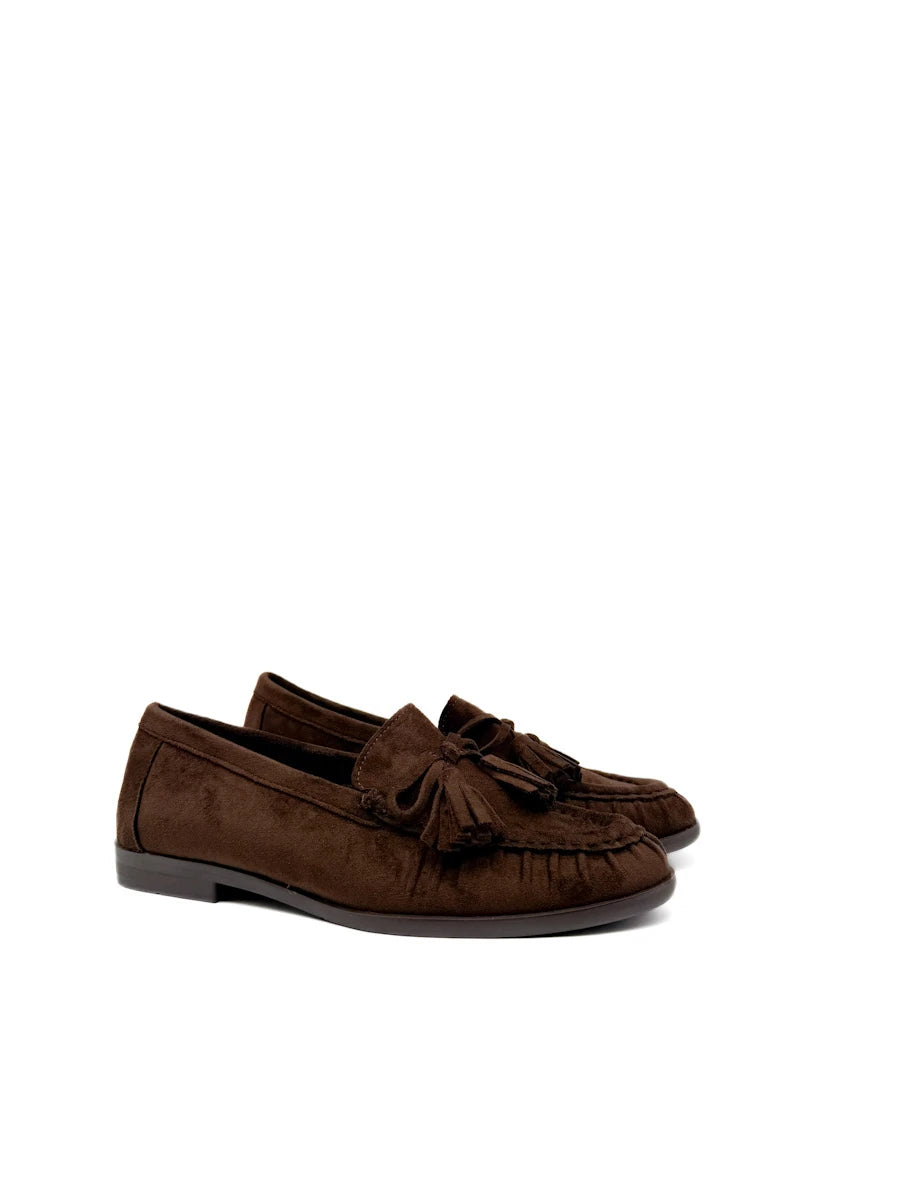 Mocasines de Ante con Borlas y Lazo para Mujer - Marrón