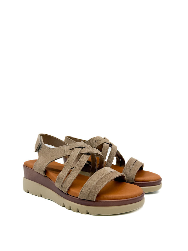 Sandalias Cuña de Piel Cierre Con Velcro