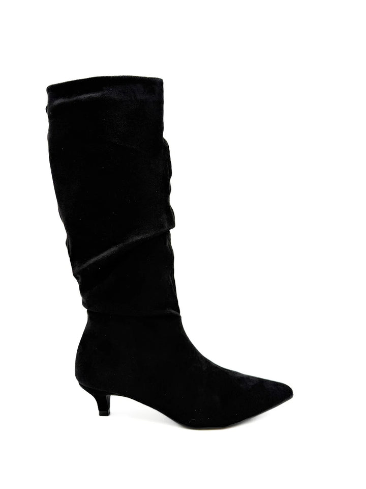 Botas Altas Fruncidas de Ante Sintético con Tacón Chupete y Puntera Fina