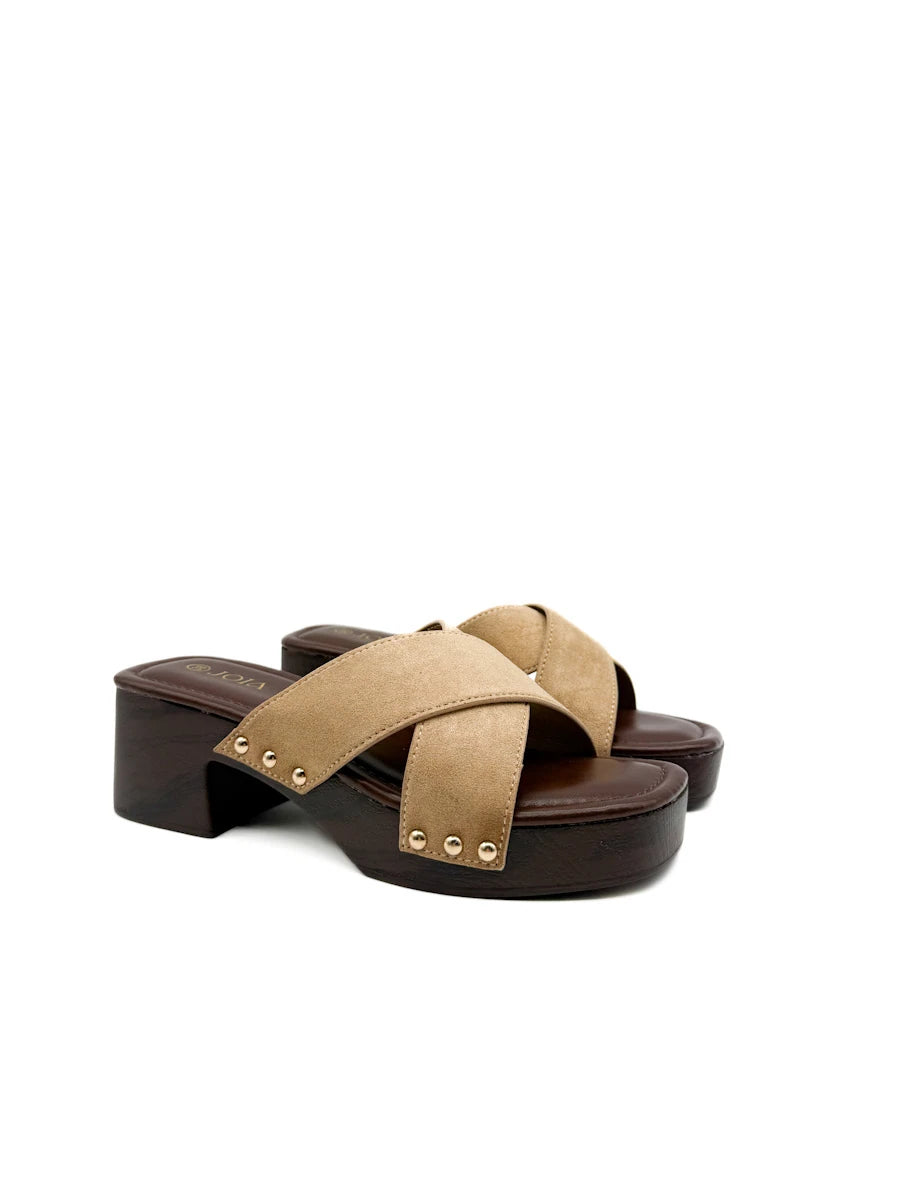 Sandalias Mule Zueco Tiras Cruzadas Antelina Efecto Madera
