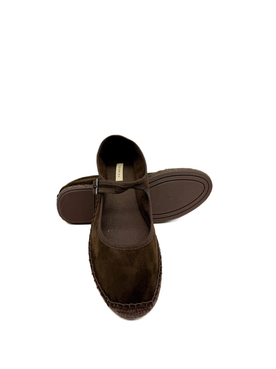 Corina Espadrillas Mary Jane en antelina con Suela de Esparto