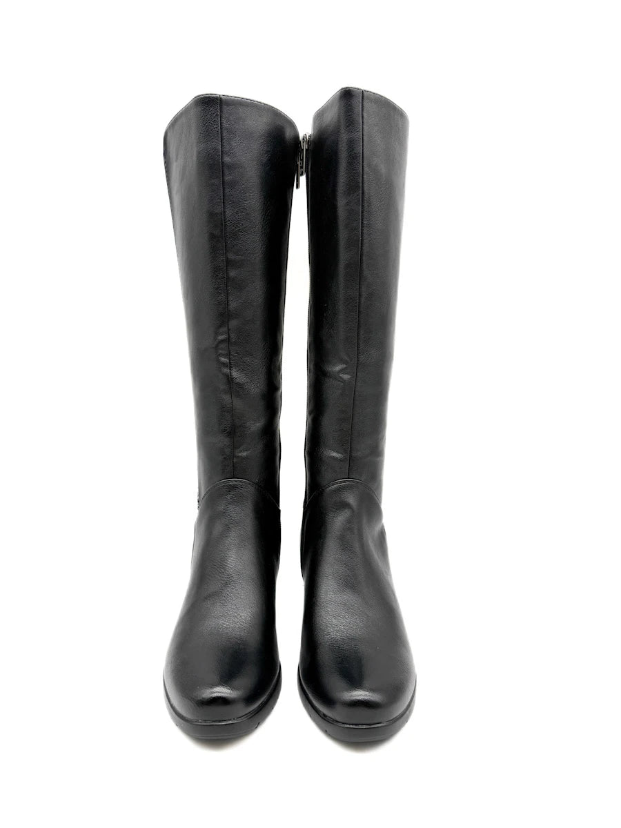 Botas Altas de Piel Sintética con Tacón Ancho y Panel Elástico Posterior