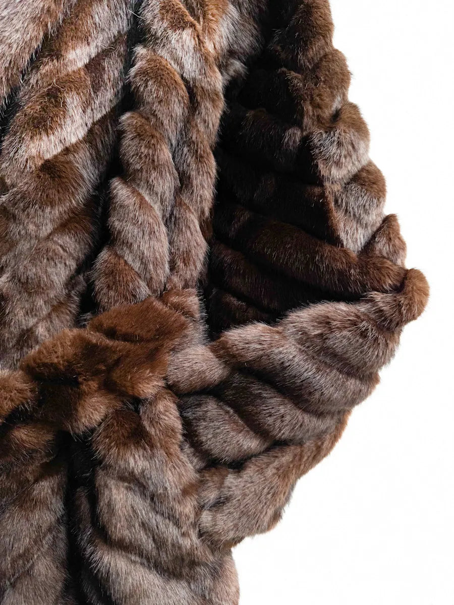 Abrigos Largos de Piel Sintética con Patrón de Espiga