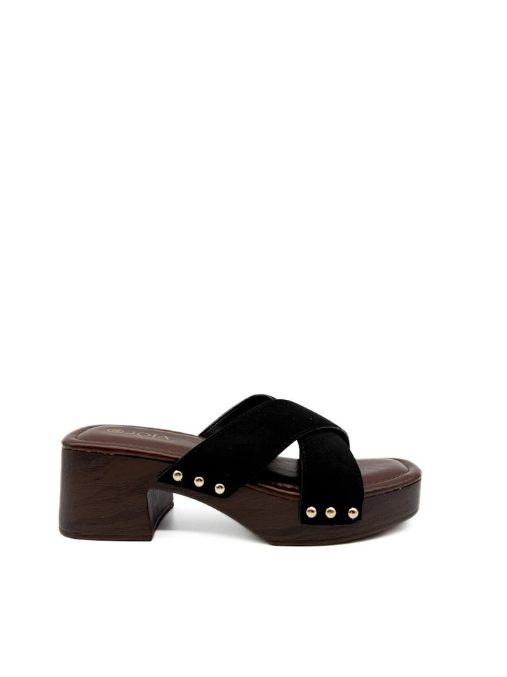 Sandalias Mule Zueco Tiras Cruzadas Antelina Efecto Madera