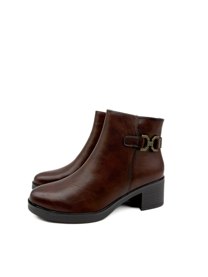 Botines con Tacón Grueso y Hebilla Decorativa