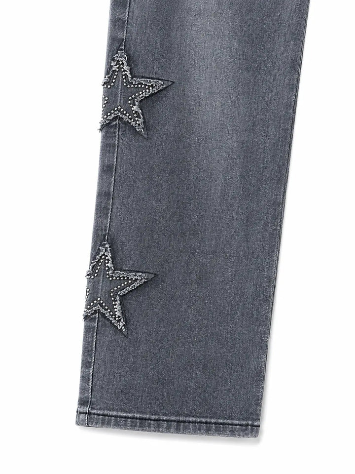 Vaquero Mujer de Pierna Ancha con Estrellas Decorativas – Tiro Medio