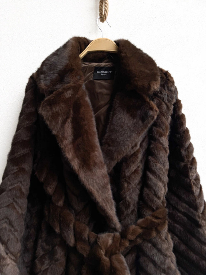 Abrigos Largos de Piel Sintética con Patrón de Espiga