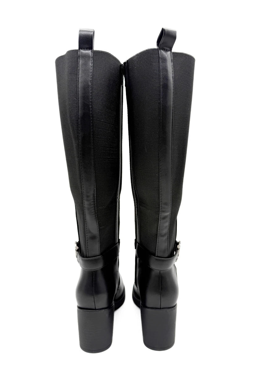 Botas Altas de Caña Ancha con Tacón Ancho y Adorno Metálico