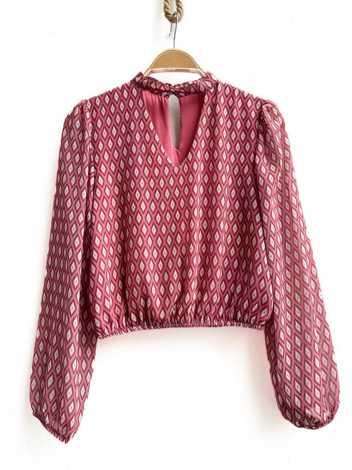 Blusa de Manga Larga con Estampado Geométrico, Disponible en Más Colores y Diseños