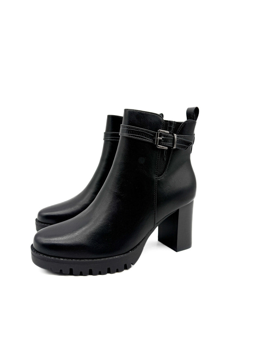 Botines de Cuero Sintético con Tacón Ancho y Suela de Plataforma