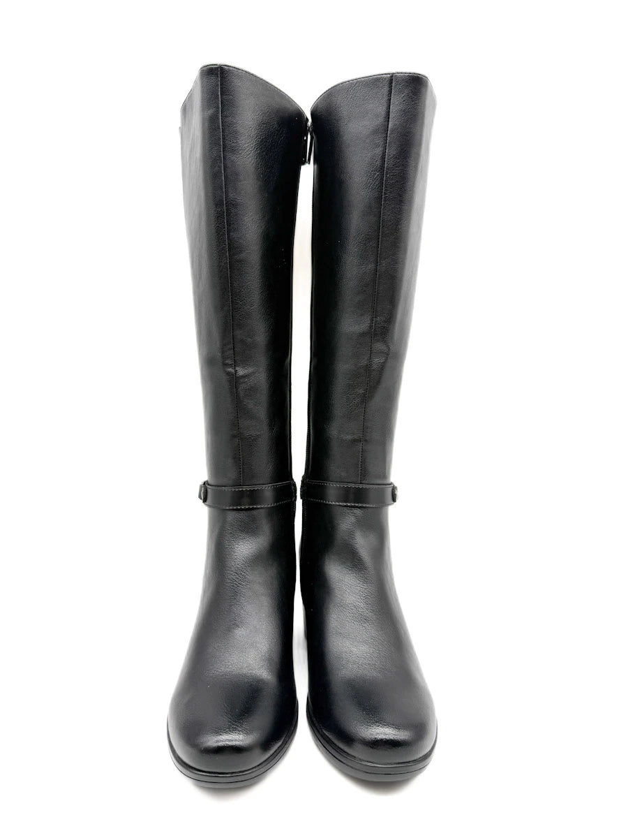 Botas Altas de Tacón Ancho con Caña Elástica y Hebilla