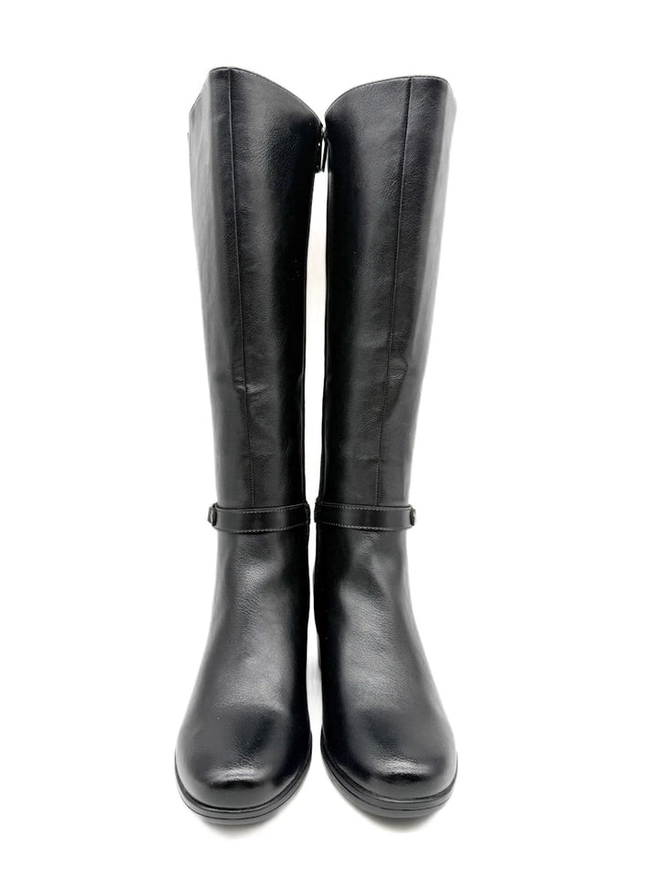 Botas Altas de Tacón Ancho con Caña Elástica y Hebilla