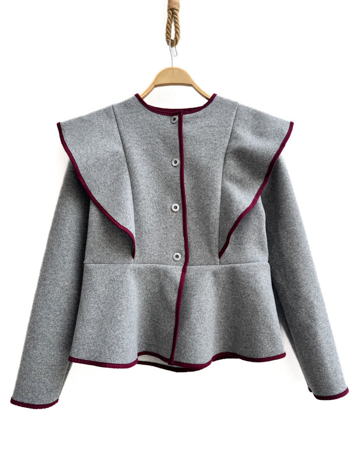 Chaqueta de paño con volante frontal y ribete en contraste Gris Claro única
