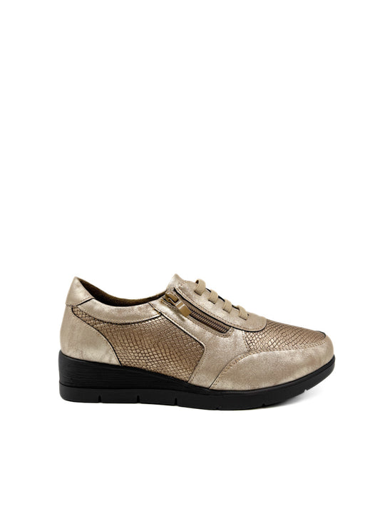 Zapatillas Casuales con Detalles en Textura de Serpiente y Cremallera Lateral Bronce