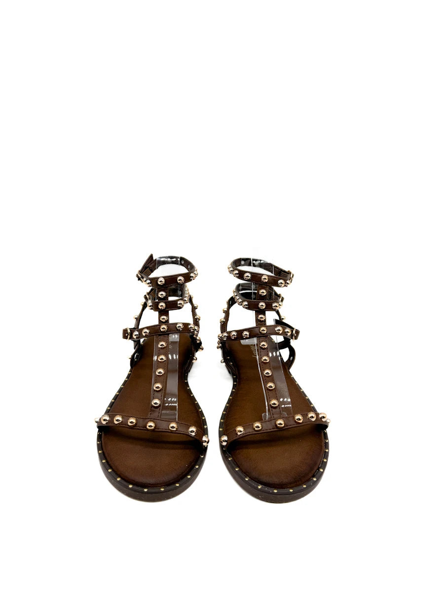 Sandalias Planas Estilo Romana con Tachuelas Doradas Para Mujer