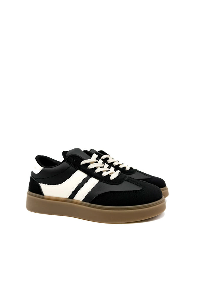 Zapatillas Bajas Retro de Ante Sintético con Franjas Contrastadas