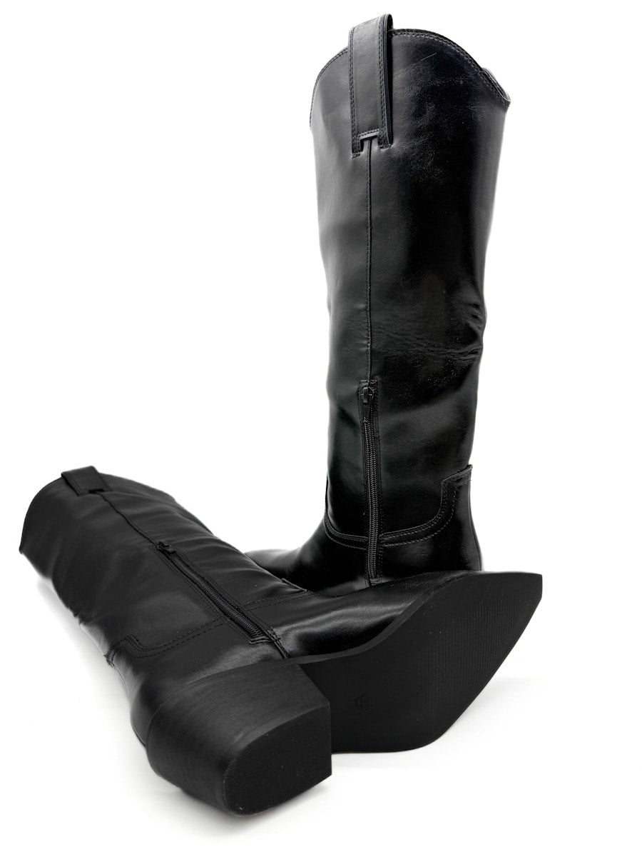 Botas Cowboy Negras de Cuero Sintético Estilo Clásico