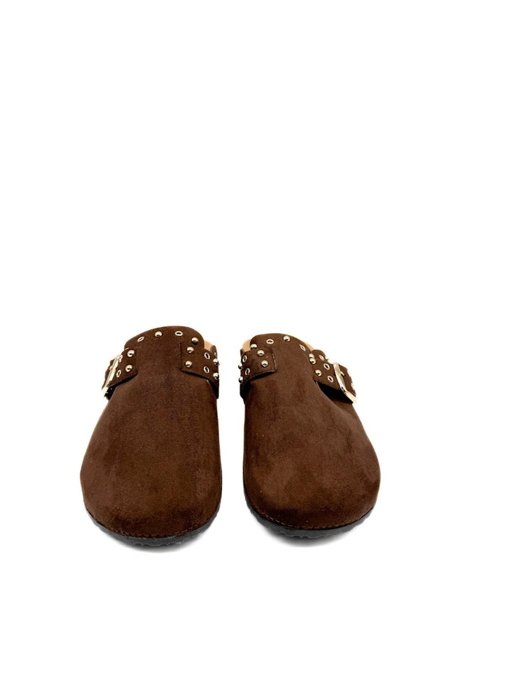 Zuecos de Antelina con Hebilla y Tachuelas | Mules con Planta de Corcho
