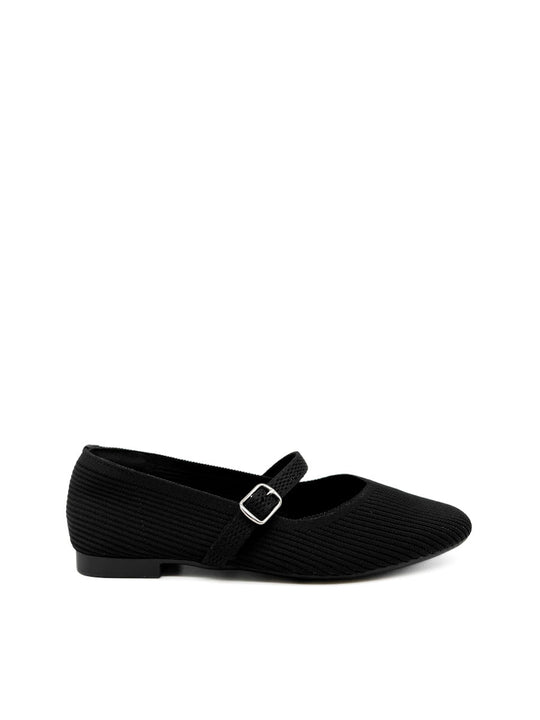 Elegantes Mary Janes de Punto con Hebilla Negro