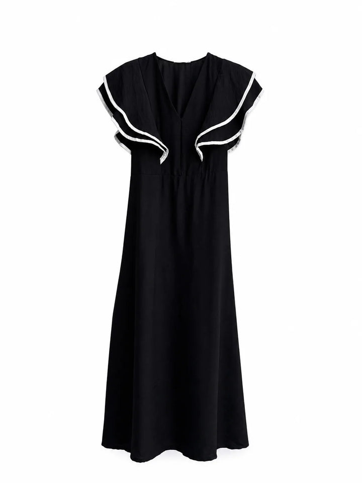 Vestido Largo  Estampado / Liso con Volantes