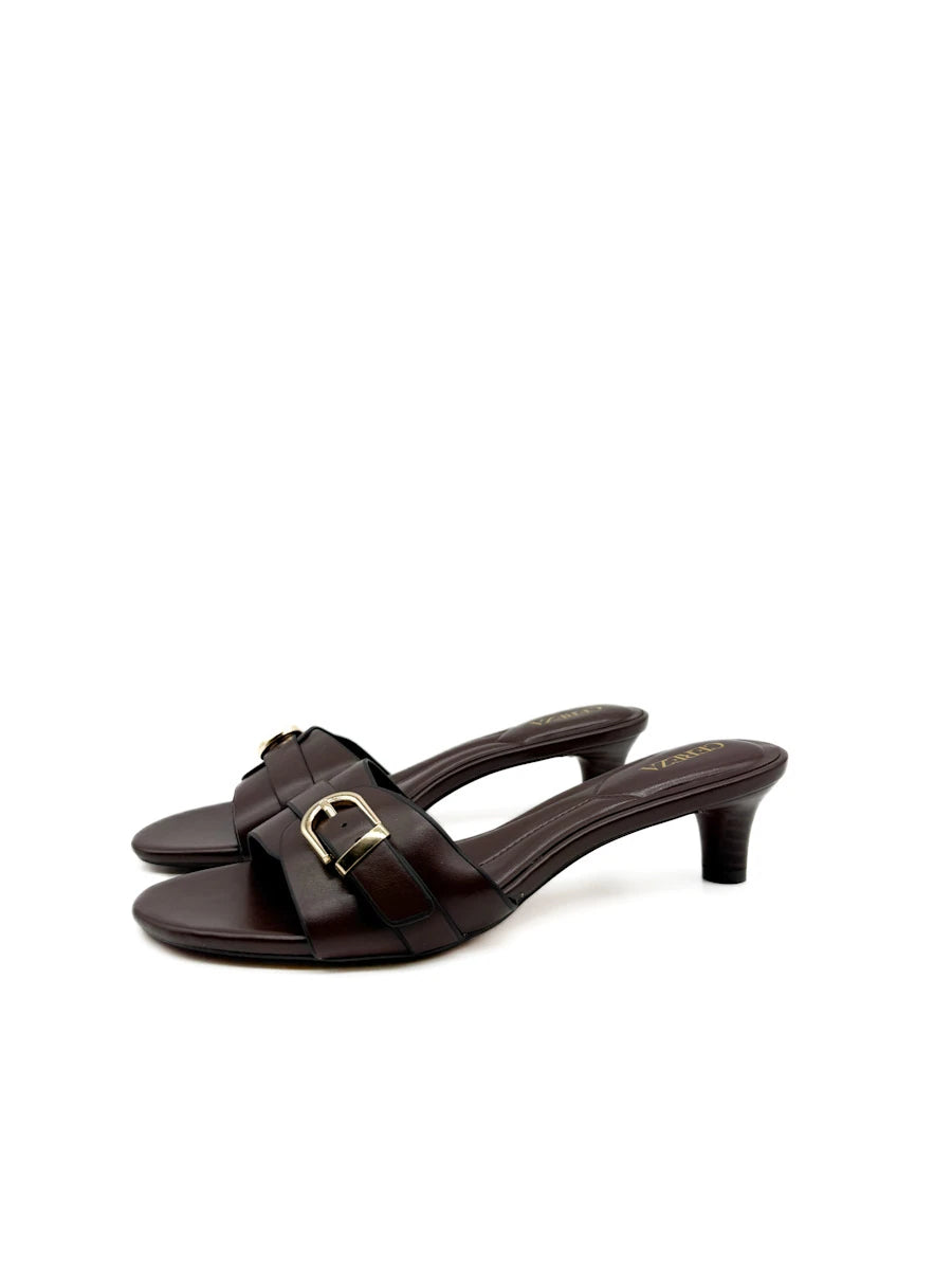 Sandalias Mule Tacón Bajo con Hebilla Dorada