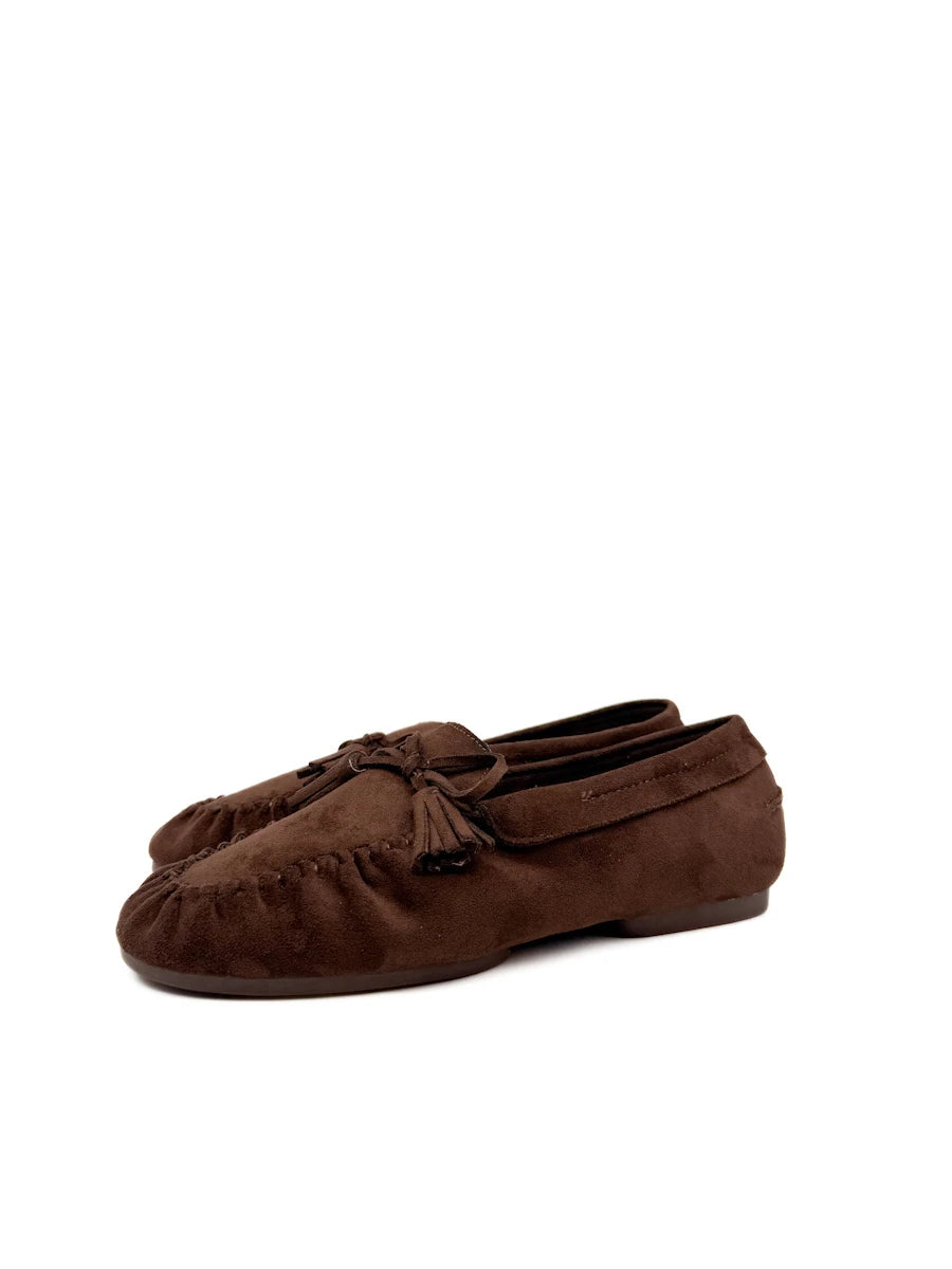 Mocasines Planos de Ante con Borlas y Lazo