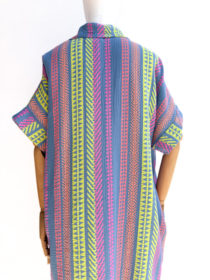 Vestido Camisero de Algodón con Estampado Étnico