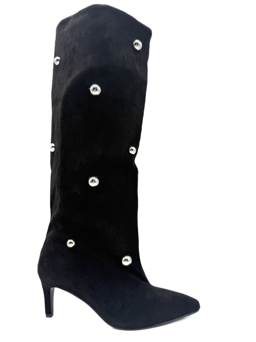 Botas Alta Caña con Remaches Metálicos en Antelina Negro