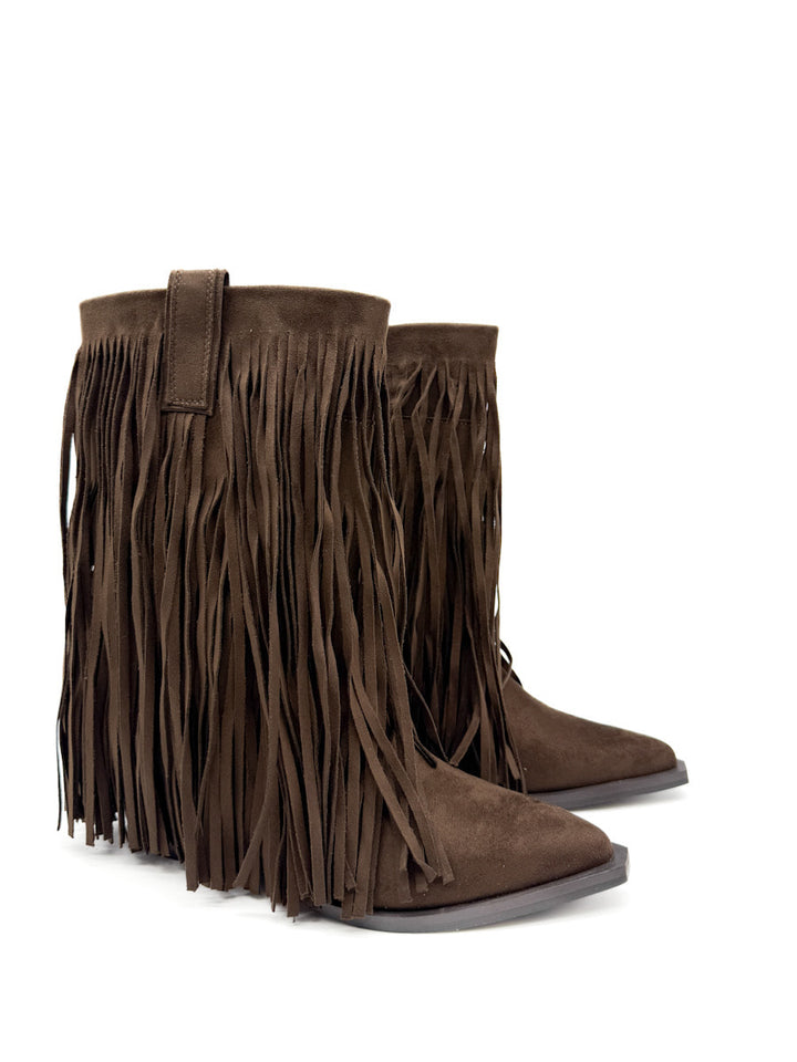 Botín Marrón de Estilo Cowboy con Flecos Corina M5813