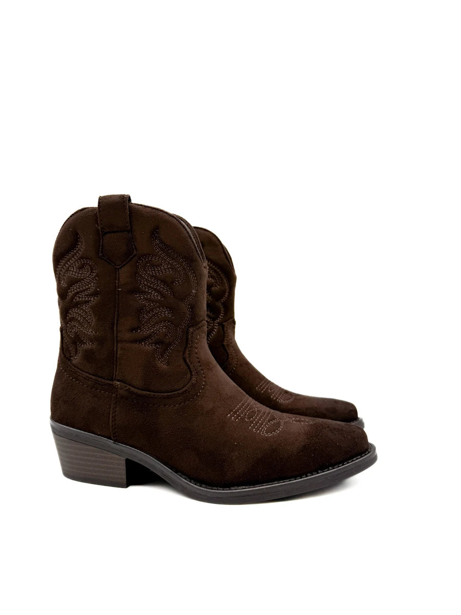 Botines Camperos de Ante con Bordados Etnicos y Cremallera