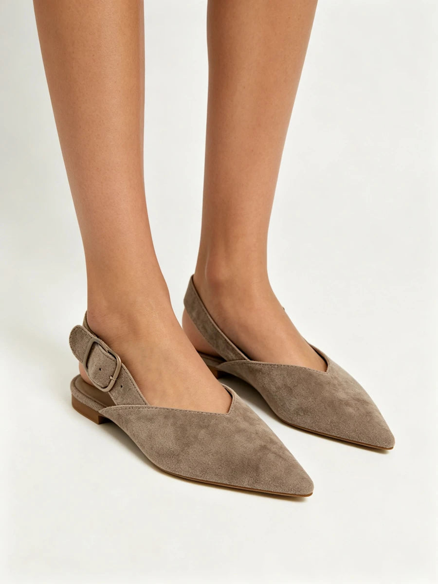 Zapatos Planos Destalonados de Antelina con Escote en V – Elegancia Diaria