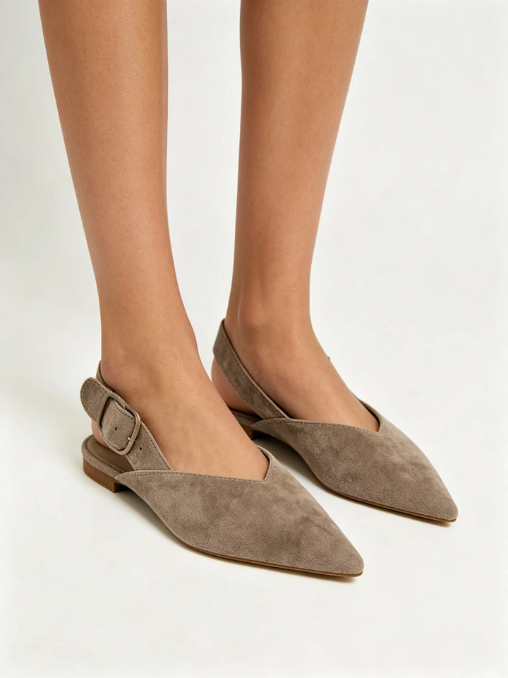 Zapatos Planos Destalonados de Antelina con Escote en V – Elegancia Diaria