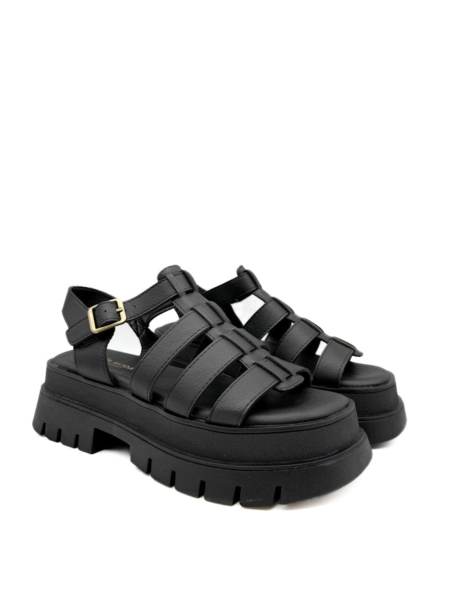 Sandalia Negra Estilo Romanas con Plataforma