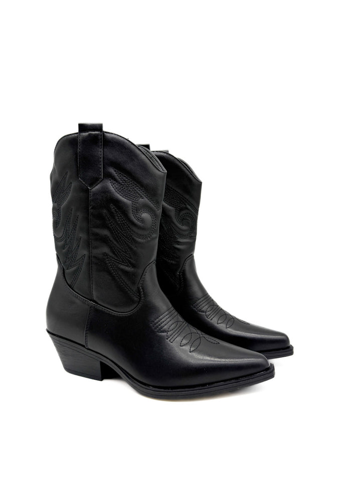 Botín Cowboy Negra con Diseño Clásico y Cremallera Lateral