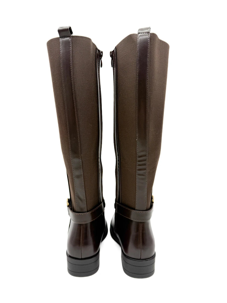 Botas Altas de Piel Sintética con Caña Elástica y Adorno Metálico