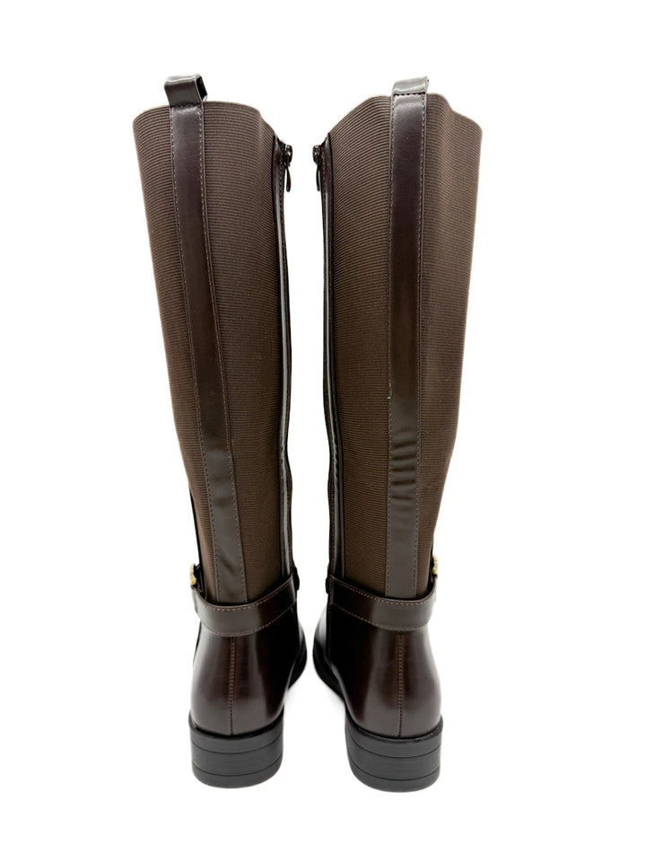 Botas Altas de Piel Sintética con Caña Elástica y Adorno Metálico