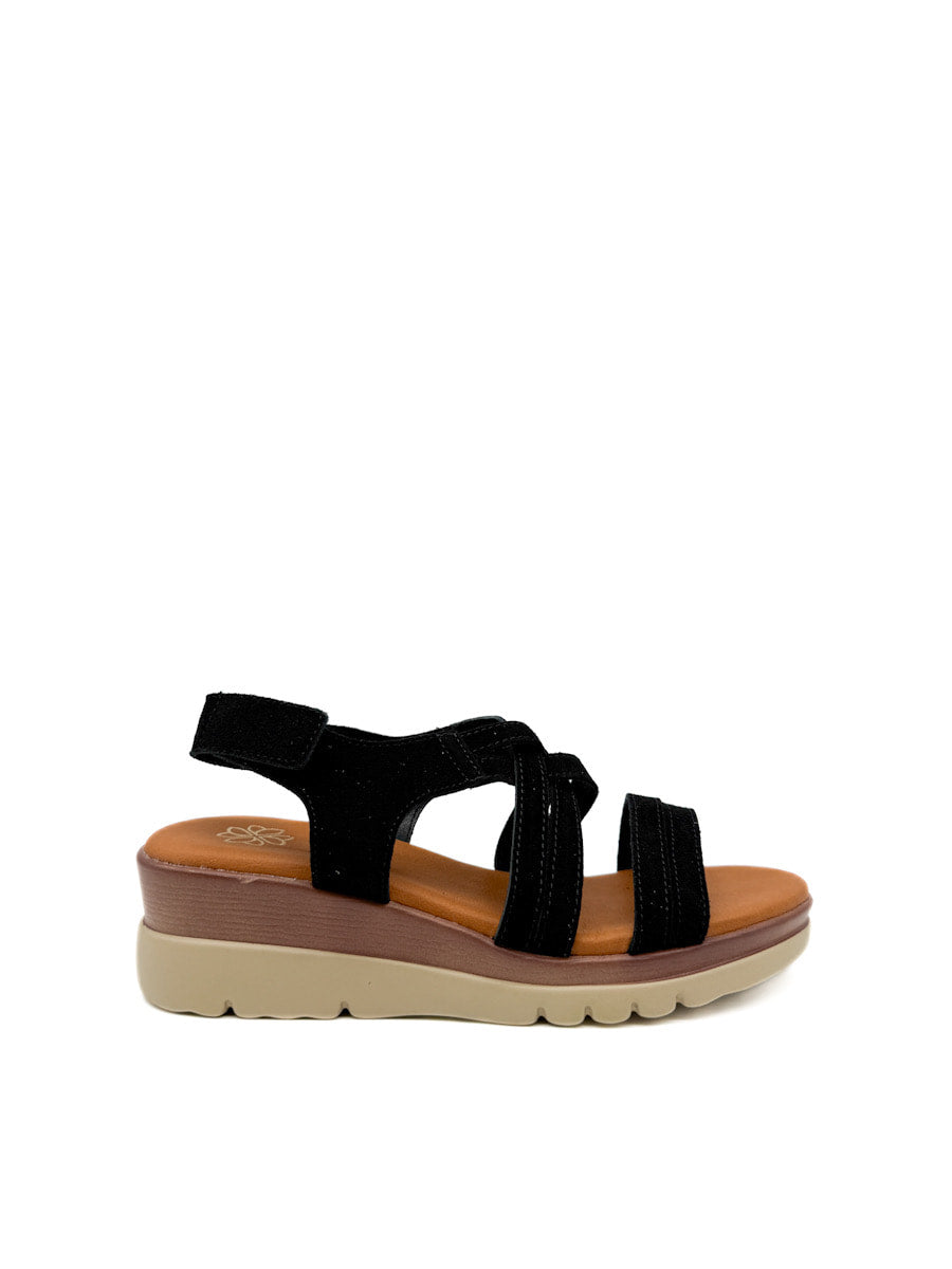 Sandalias Cuña de Piel Cierre Con Velcro