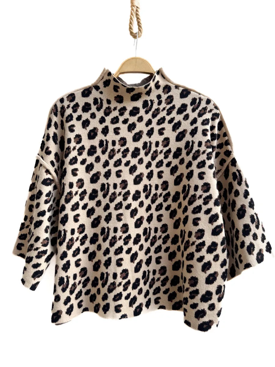 Suéter de Punto con Estampado de Leopardo y Mangas Campana Leopardo Única