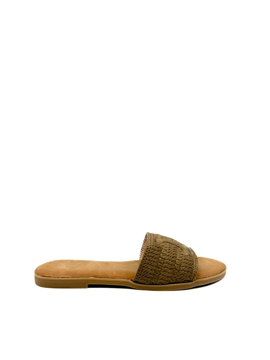 Sandalias de Pala con Textura Trenzada Bordado Kahki
