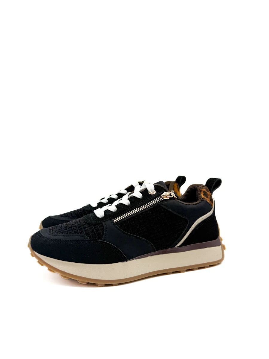 Zapatillas Deportivas de Mujer con Cremallera Decorativa, Pana y Detalle Animal Print