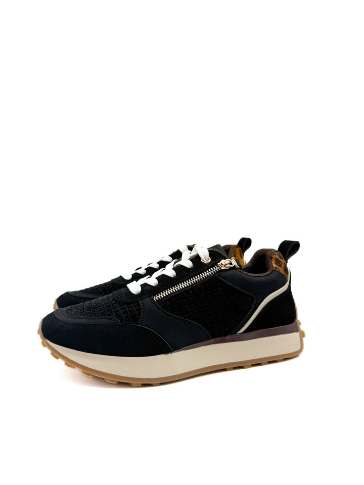 Zapatillas Deportivas de Mujer con Cremallera Decorativa, Pana y Detalle Animal Print