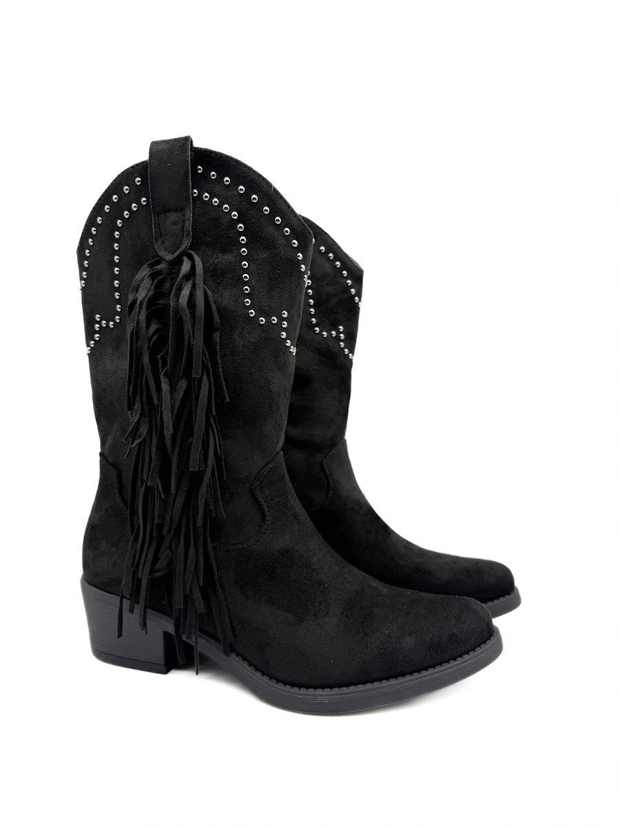 Bota cowboy de antelina color kahki con bordado