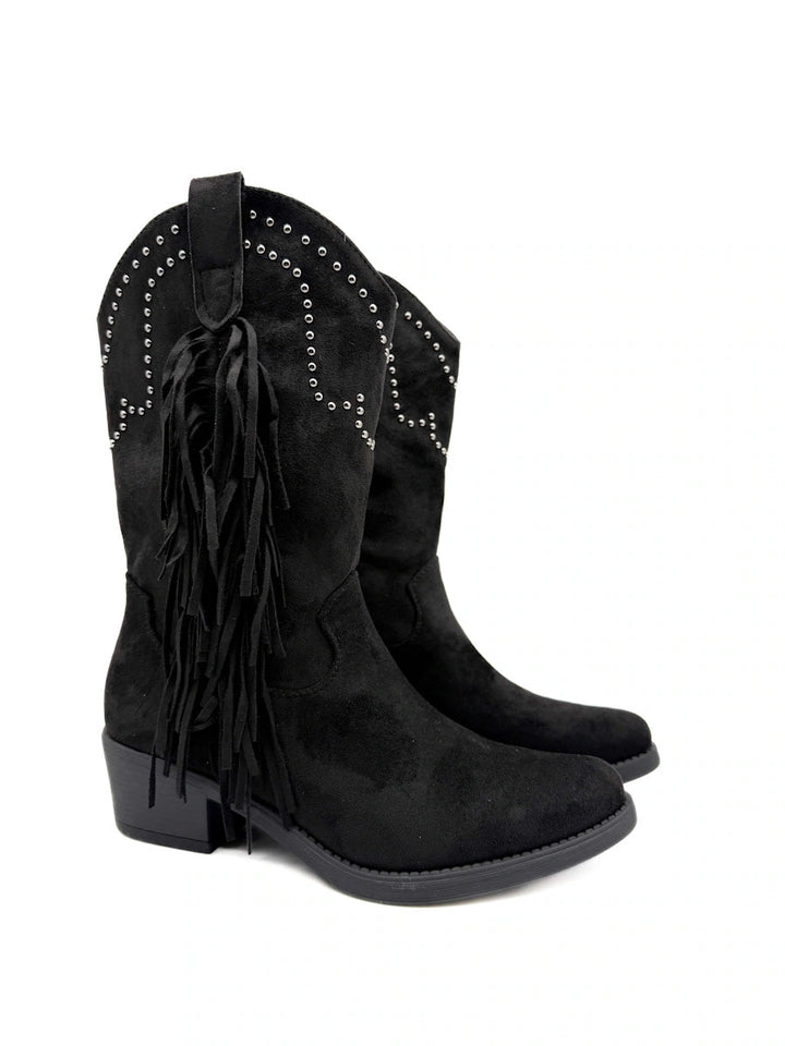 Bota cowboy de antelina color kahki con bordado