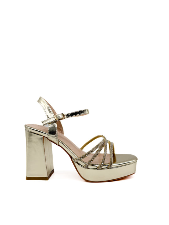 Sandalias Plataforma de Fiesta con Brillo Oro